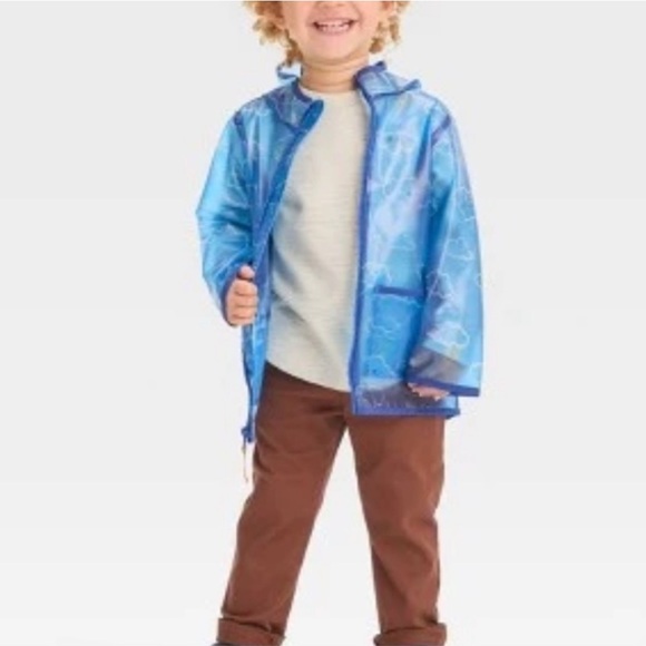 NWT SZ 12 Months Cat & Jack Blue Cloud Print Rain Jacket - Picture 2 of 6